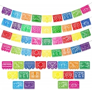 4 Packs Mexican Party Banners Large Plastic Papel Picado Banner Fiesta Plastic Banners, 4 Different Designs, 60 Feet Long Totally